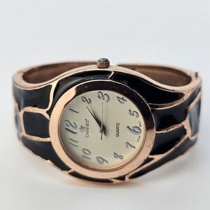 Cannes‎ Watch Women 35M White Dial Black Gold Hinged Cuff 5.25" New Battery